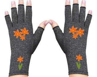 Fingerless Gloves Women - Arthritis Gloves - Texting Gloves - Arthritis Relief - Driving Gloves - Compression Gloves - Star Flower