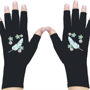 Fingerless Gloves for Women Arthritis Gloves Texting Gloves Arthritis Relief Driving Gloves Compression Gloves Daisy Feathers image 8