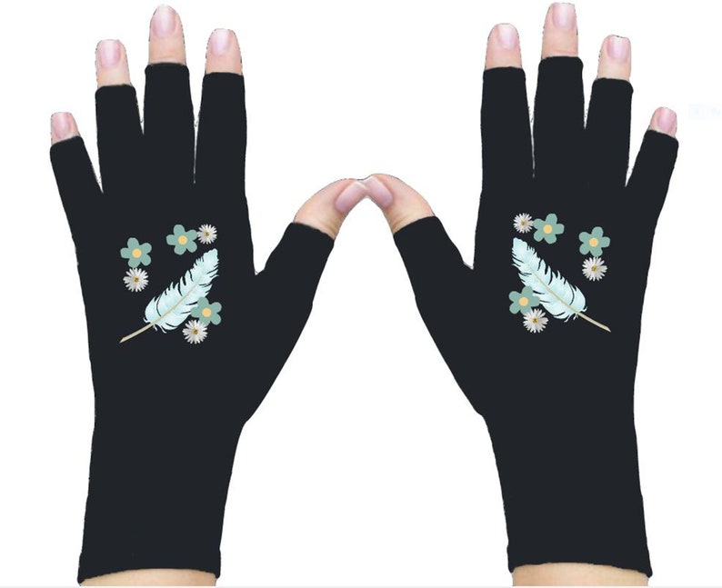 Fingerless Gloves for Women Arthritis Gloves Texting Gloves Arthritis Relief Driving Gloves Compression Gloves Daisy Feathers image 8