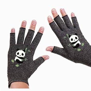 Fingerless Gloves for Women - Arthritis Gloves - Texting Gloves - Arthritis Relief - Driving Gloves - Compression Gloves - Playing Panda