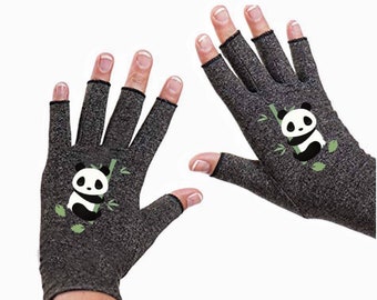 Fingerless Gloves for Women - Arthritis Gloves - Texting Gloves - Arthritis Relief - Driving Gloves - Compression Gloves - Playing Panda