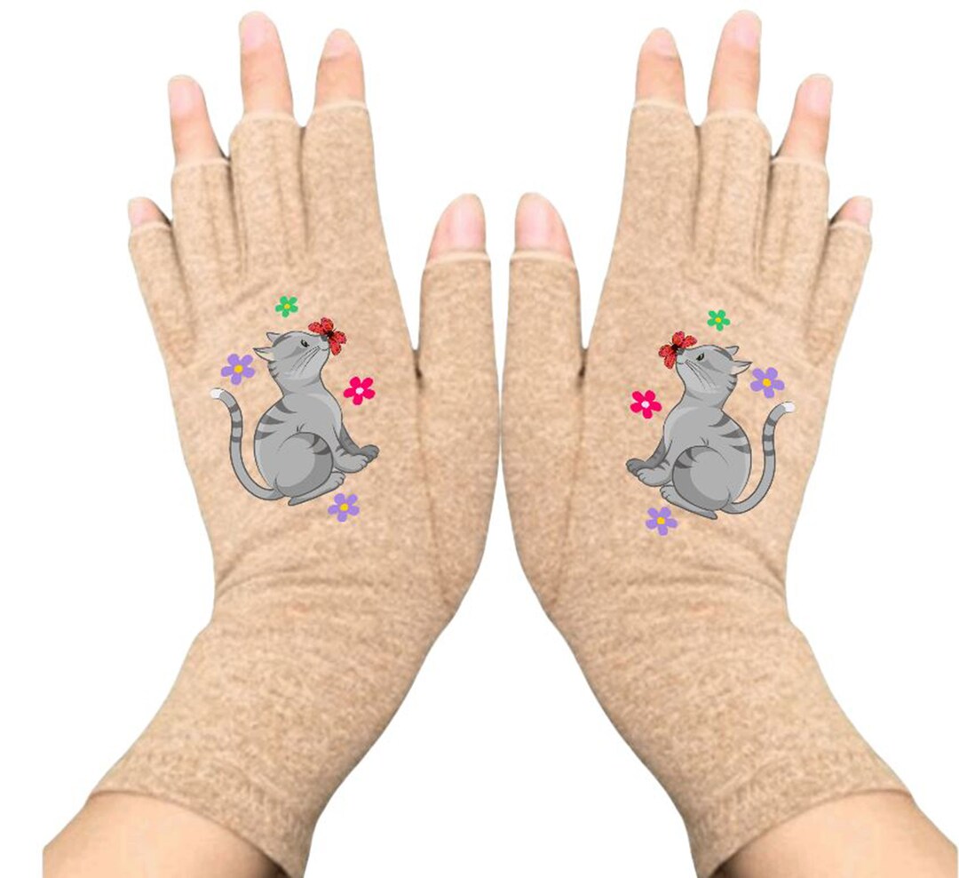 Playful Cat Fingerless Compression Gloves for Arthritis Relief - Etsy