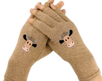 Fingerless Gloves for Women - Arthritis Gloves - Texting Gloves - Arthritis Relief - Driving Gloves - Compression Gloves - Peek A Boo Cow