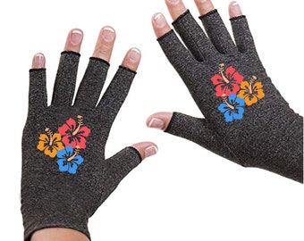 Floral Fingerless Compression Gloves: Arthritis Relief, Texting Gloves