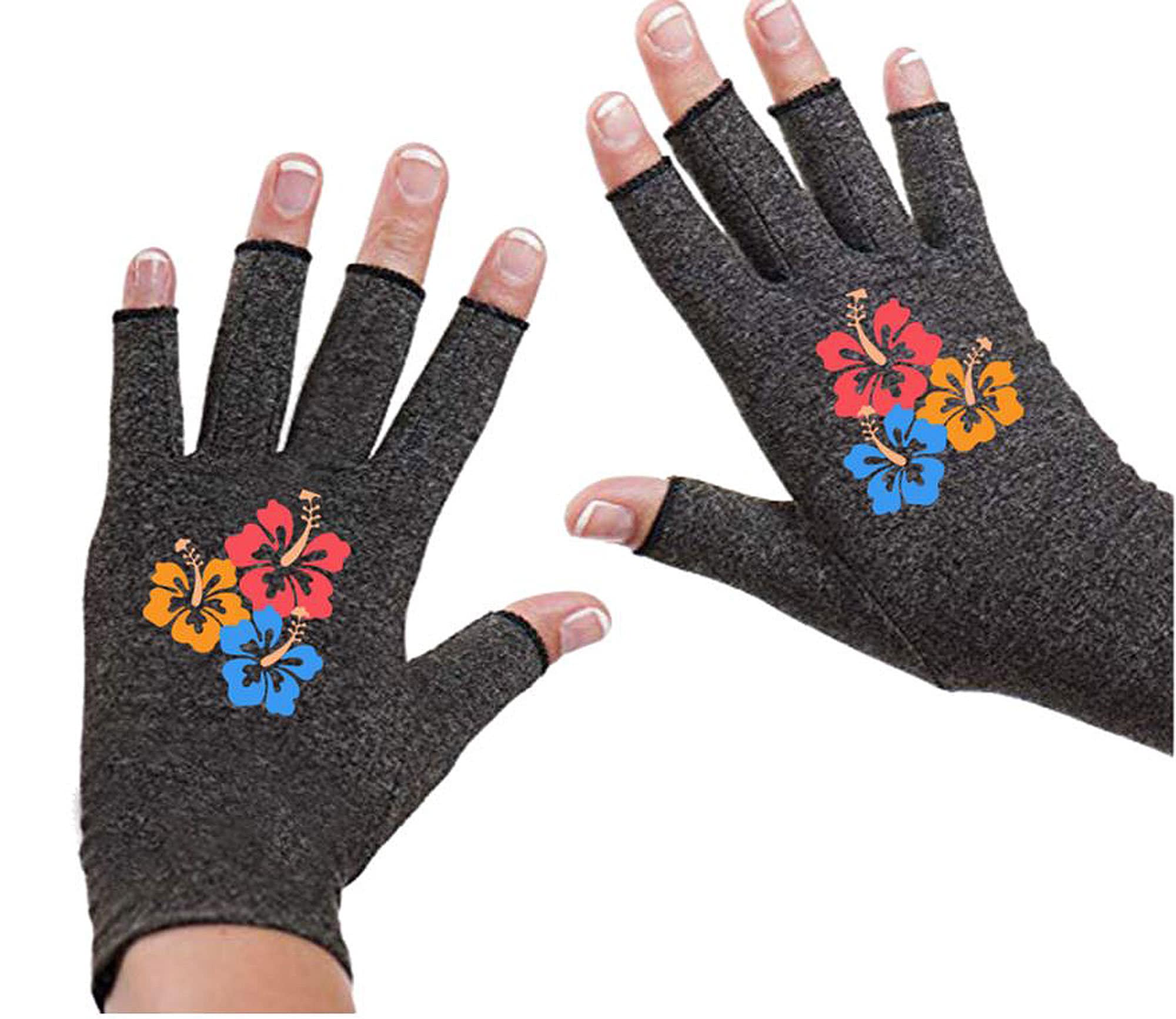 Floral Fingerless Compression Gloves: Arthritis Relief, Texting Gloves