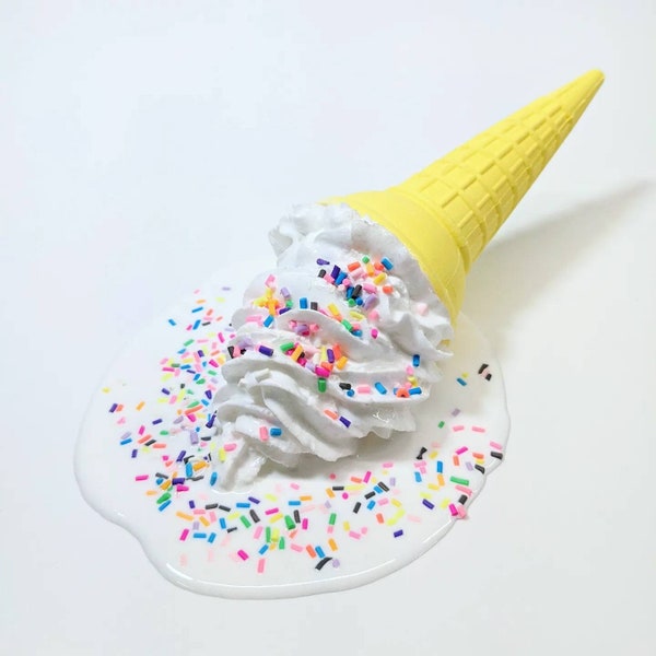 Melting Ice Cream Sculpture - Resin Pop Art Sculpture, Melty Rainbow Sprinkles Soft Serve, Pop Art Home Decor, Desk & Coffee Table Decor