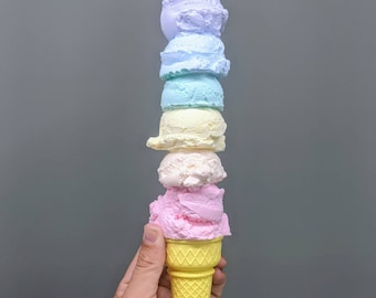 Wall Mounted Pastel Rainbow Ice Cream Sculpture! Six Scoop Tower! With Flat Cone!