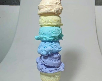 Wall Mounted Pastel Rainbow Ice Cream Sculpture! Six Scoop Tower! With Flat Cone!