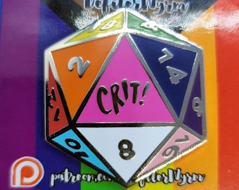 Crit! Gay/LGBTQ Pride D20 Pin