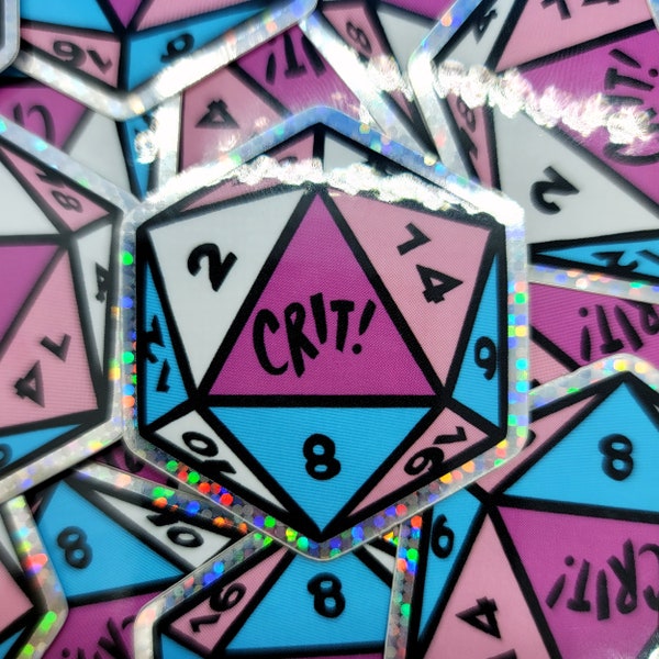 Crit! Trans Pride D20 Sticker
