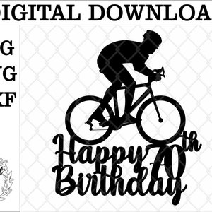 Happy 70th birthday Radfahrer Tortenfigur. Radfahrer Tortenfigur. Alles Gute zum 70. Geburtstag. Fahrrad Cake Topper. 70er Geburtstag Topper. 70er Jahre Radfahrer