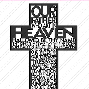 Lord's Prayer with border laser cut cross File. Our Father cross svg Cdr, svg, Dxf, Eps lasercut template. Lord's prayer laser cut file