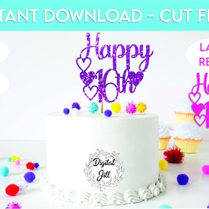 Happy 16th SVG cake topper. Digital 16th cake topper. 16th birthday cake topper file. Laser cut 16th cake topper. laser ready