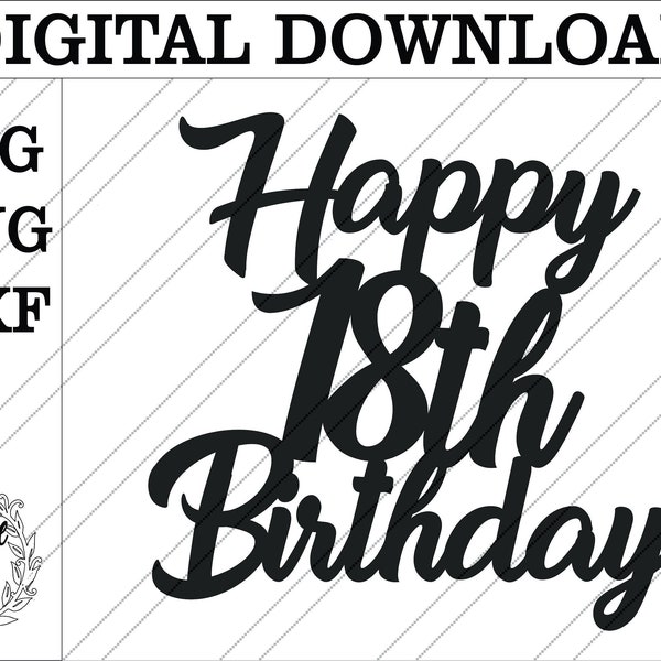 Happy 18th Birthday cake topper svg. Glowforge, cricut, silhouette Happy Birthday SVG cake topper. Lasercut cake topper svg.