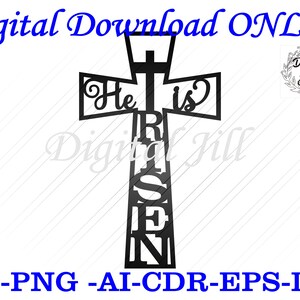 He is Risen Lasercut dxf svg cross. He is Risen digital download. Easter Religious cross. Easter wall decor. Easter He is Risen svg