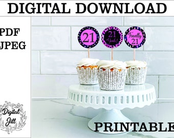 buy 21 birthday cupcake toppers printable online in india etsy india