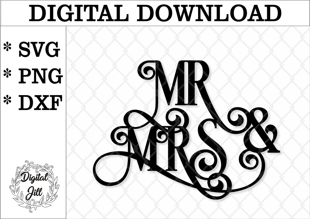 Mr and Mrs Cake Topper Svg. Mr and Mrs Curly Cake Topper. Wedding Cake ...