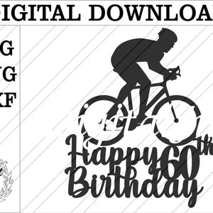 Happy 60th birthday Radfahrer Tortenfigur. Radfahrer Tortenfigur. Alles Gute zum 60. Geburtstag. Fahrrad Cake Topper. 60er Geburtstag Topper. 60er Radler