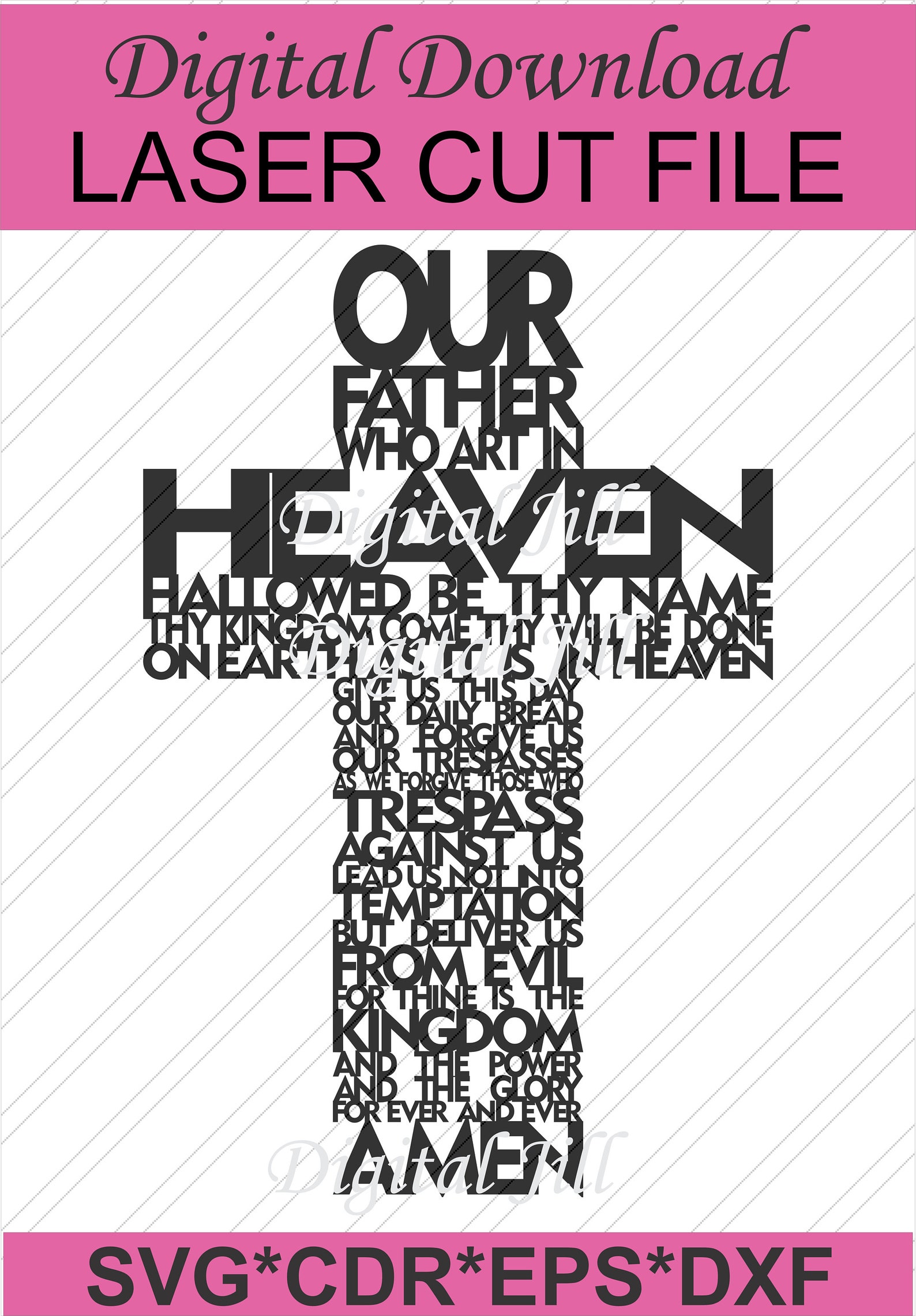 Download Lord's Prayer lasercut cross File. Our Father cross svg | Etsy