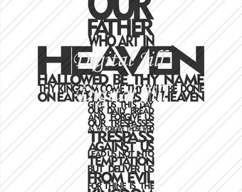 Lord's Prayer lasercut cross File. Our Father cross svg Lord's Prayer Cdr, svg, Dxf, Eps lasercut template. Lord's prayer laser cut file