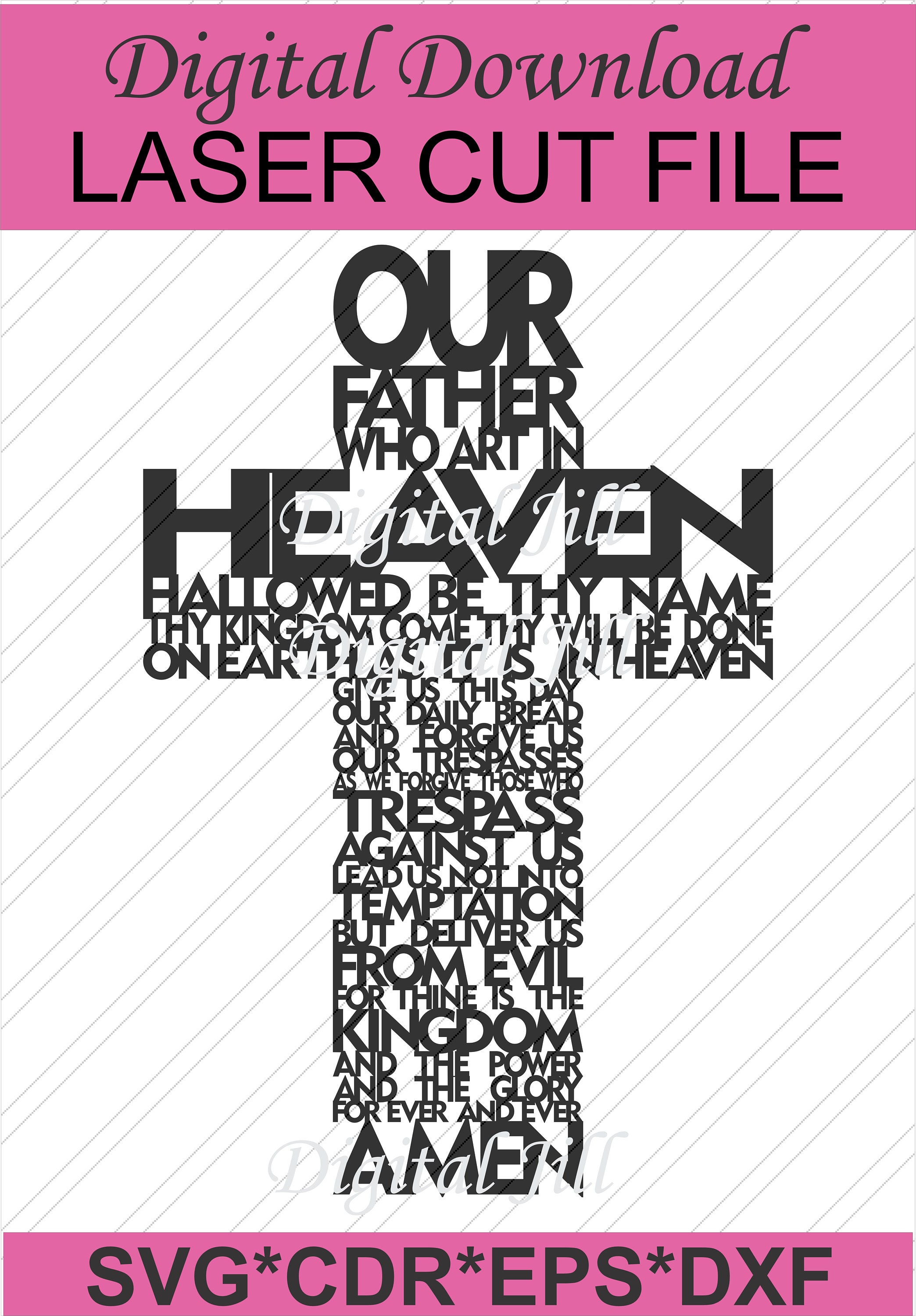 Gee Vaucher - Our Father, 2007 POWプリント Lord's Prayer Lasercut Cross File. Our Father Cross Svg Lord's