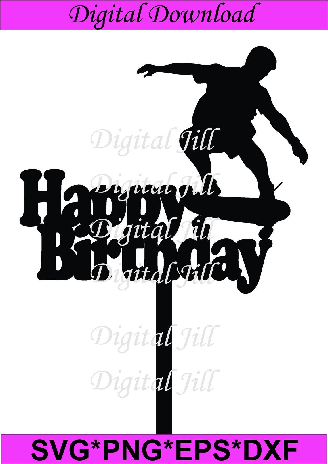 Skater Happy Birthday Svg. Skater Cake Topper Svg. Etsy