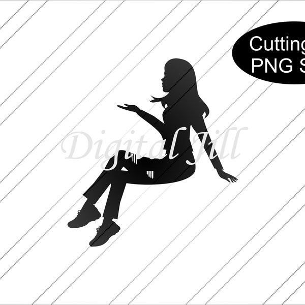 Sitting lady silhouette cake topper svg. Casual lady jeans sneakers Cake topper. digital file Sitting lady cake topper. cake topper.