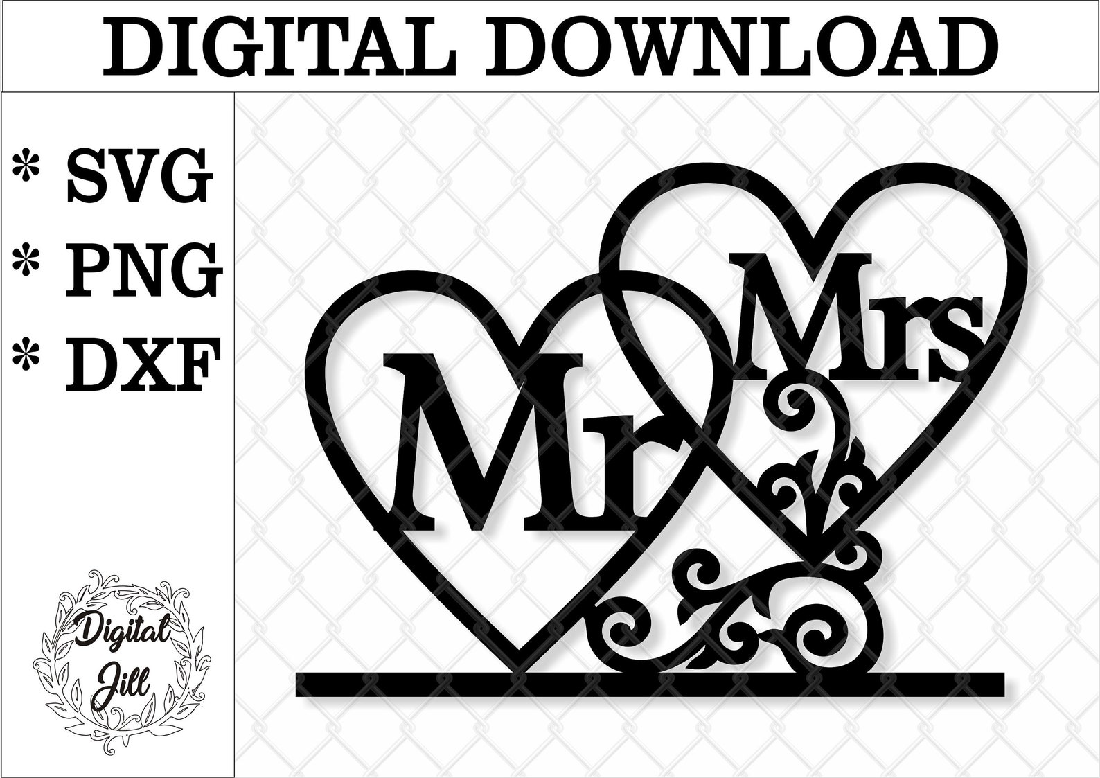 Mr & Mrs Hearts Cake Topper Svg. Laser Cut File. 2 Hearts Mr Etsy