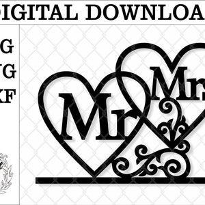 Mr & Mrs Herzen Tortenaufsatz SVG. Lasergeschnittene Datei. 2 Herzen Herr und Frau Kuchen Topper Svg. Hochzeitstorte Topper SVG. Digitale Datei „Herr und Frau“.