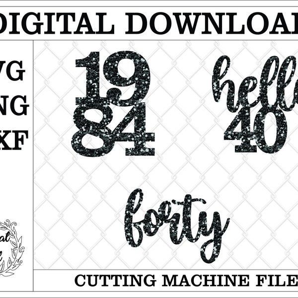 40th birthday cupcake toppers. Cupcake toppers svg. Hello forty cupcake toppers. 1984 forty hello forty cupcake toppers glowforge,cricut