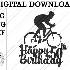 Tortendeko zum 50. Geburtstag Fahrradfahrer. Tortenstecker Radfahrer. Alles Gute zum 50. Fahrrad-Kuchentopper. 50er Geburtstag Topper. 50er Jahre Radfahrer