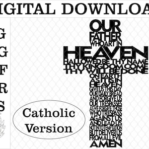 Lord's Prayer lasercut cross File Catholic version . Our Father cross svg Cdr, svg, Dxf, Eps lasercut template. Lord's prayer laser cut file