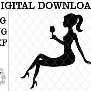 Sitting lady wine glass silhouette cake topper svg. Cake topper. digital file Sitting ladywith wine cake topper. Birthday cake topper.