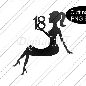 18th birthday Sitting lady silhouette cake topper svg. Cake topper. digital file Sitting lady cake topper. Birthday cake topper.