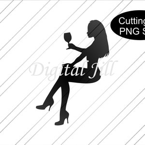 Sitting lady wine glass silhouette cake topper svg. Cake topper. digital file Sitting ladywith wine cake topper. Birthday cake topper.