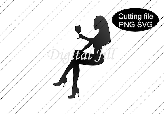 Download Sitting Lady Wine Glass Silhouette Cake Topper Svg Cake Etsy