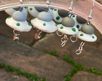 UFO alien gem & chain dangle charm earrings