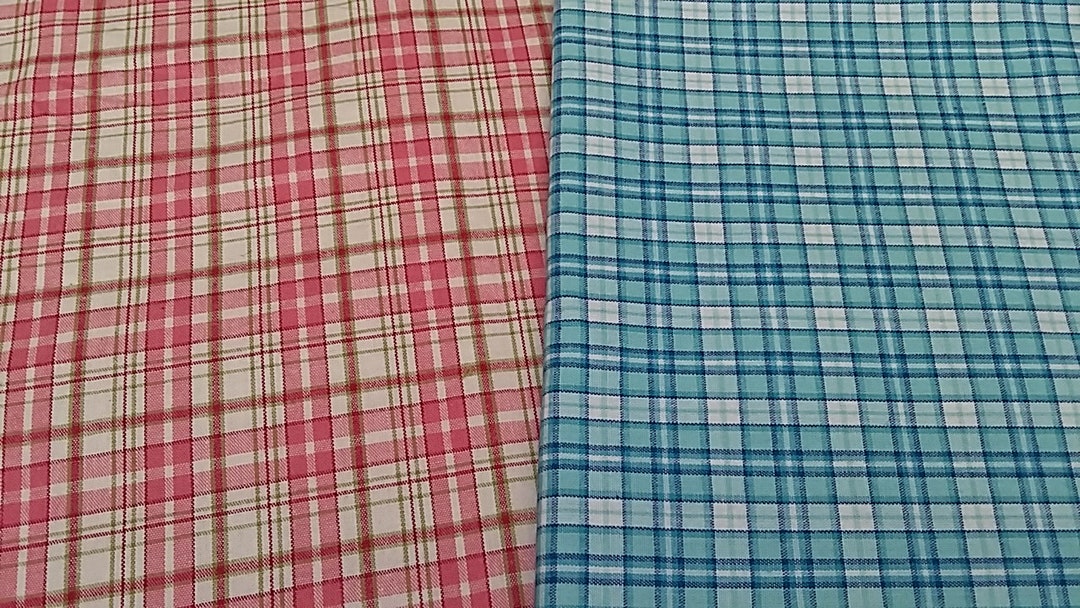 100 Cotton Dress Fabric Summer Checks Coral/cream/green or Etsy