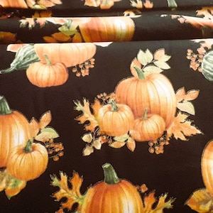 Benartex 100% Cotton Fabric Autumn Elegance by Jackie Robinson Style # 1669M  Halloween Pumpkins with Gold detail Design Width 112 cm