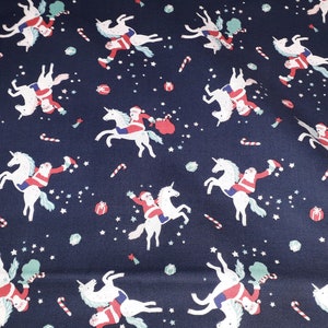 New Dear Stella Designs Santa on Horseback on Dark Blue Patt# Stella-1539 Width 112 cm