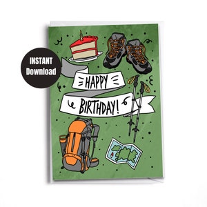 Carte d'anniversaire imprimable pour randonneur, amateur de camping ou d'aventure | Carte téléchargeable | Téléchargement numérique instantané