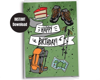 Printable Birthday Card for Hiker, Camping or Adventure Lover | Downloadable card | Digital Instant Download