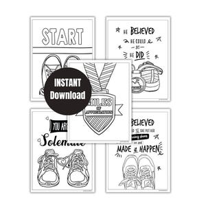 Printable Coloring Pages for Runners – 5 Unique Running-Themed Designs (8.5x11)
