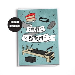 Alles Gute zum Geburtstag Pilates Favoriten druckbare Karte | Herunterladbare Karte | Sofortiger digitaler Download | Pilates-Reformator Karte | Pilates Geschenk