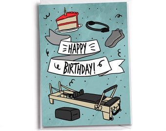 Pilates Birthday Card: Reformer Illustration