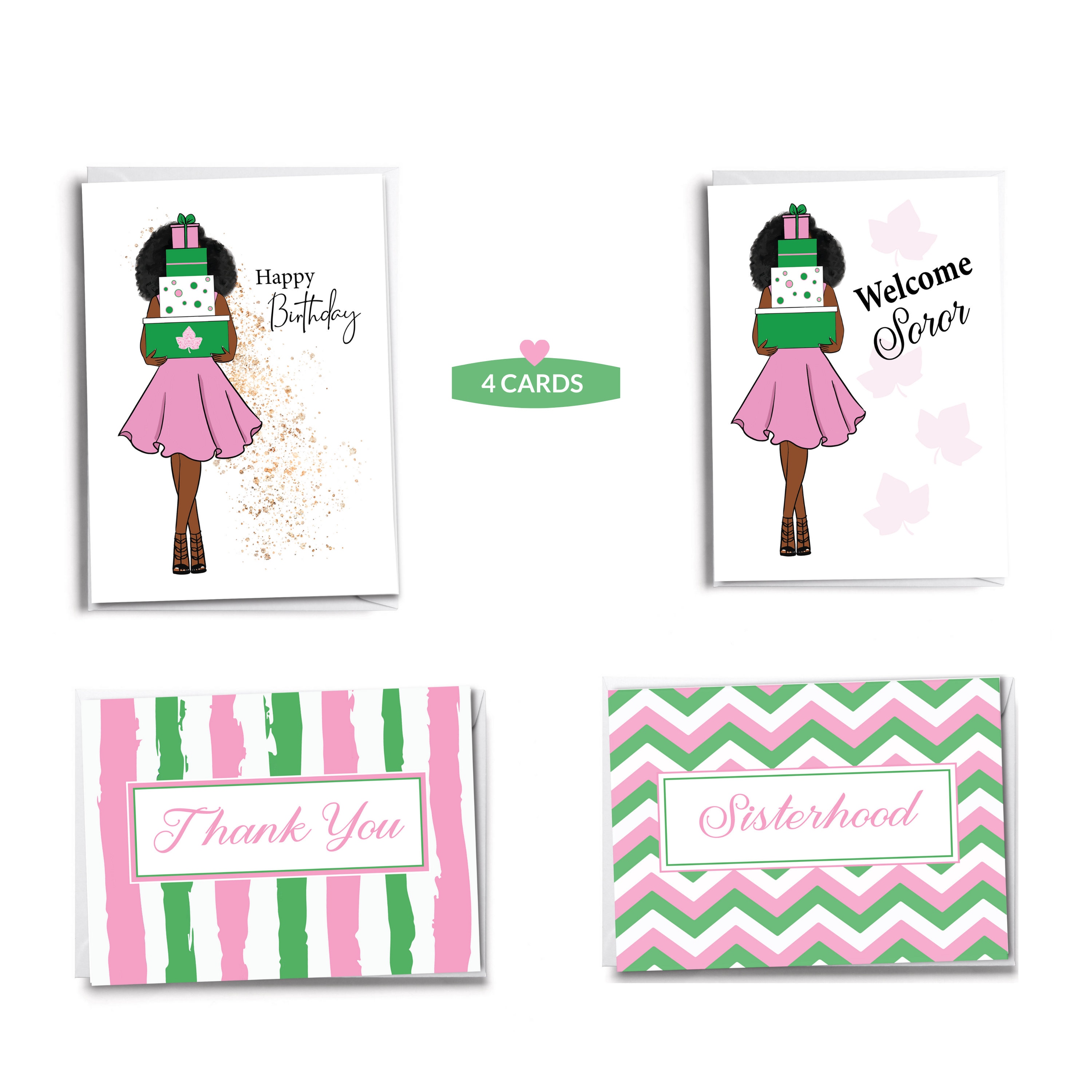 10 Rosa-grüne Notizkarten – Sorority-inspiriert, Mit Umschlägen, 10,8 X 14 Cm, Made In USA