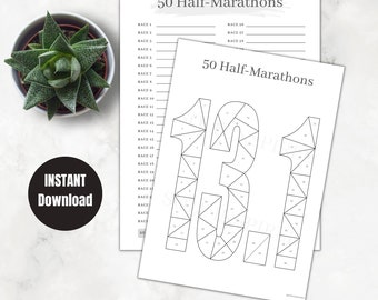 Printable Half Marathon Challenge Habit Tracker | Running | Half Fanatics | 50 Half-Marathons | Instant Digital Download
