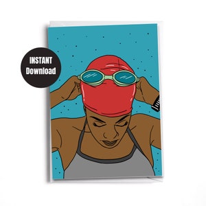 Printable Female Swimming Inspiration Greeting Card |  Downloadable card | Digital Instant Download