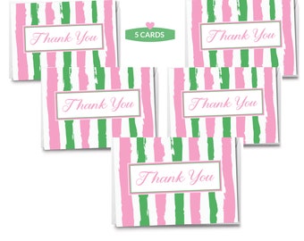 Pink and Green Thank You Notecards | Sorority Inspired Cards | AKA Inspired Cards