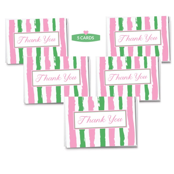 Pink and Green Thank You Notecards | Sorority Inspired Cards | AKA Inspired Cards